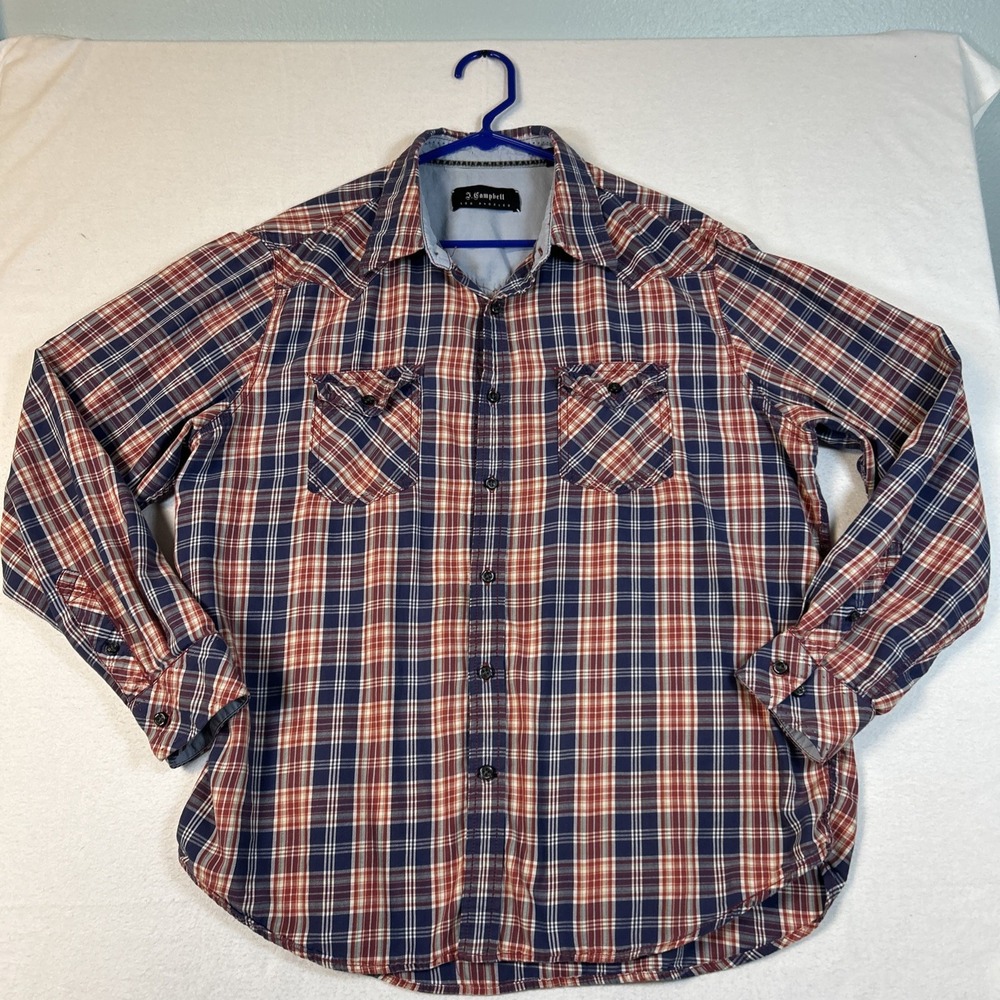 J Campbell Los Angeles Long Sleeve Button Down Shirt Mens XL Red Blue Plaid